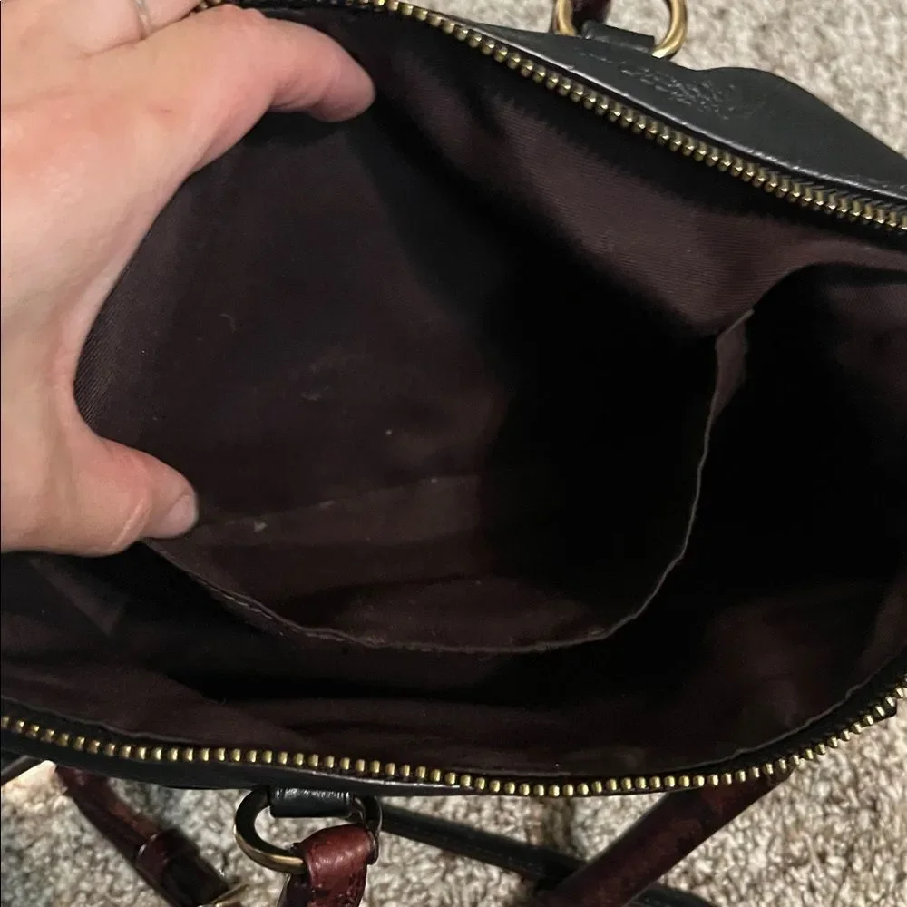 Coach Exotic Mini Emma Satchel Top Handle Python Accent Black Brown Leather Bag